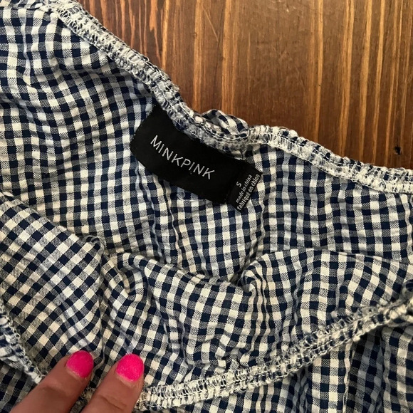 MINKPINK One Shoulder Navy and White Gingham Ruffle Dress ASOS - Picture 6 of 6